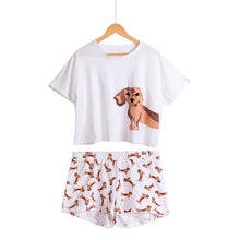 Load image into Gallery viewer, Cute Women Pajamas Nightwear Dachshund Print Dog 2 Pieces Set Short