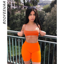 Load image into Gallery viewer, Sexy Short Two Piece Set Crop Tops and Biker Shorts