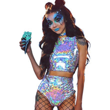 Load image into Gallery viewer, Holographic Crop Top and Hot Shorts
